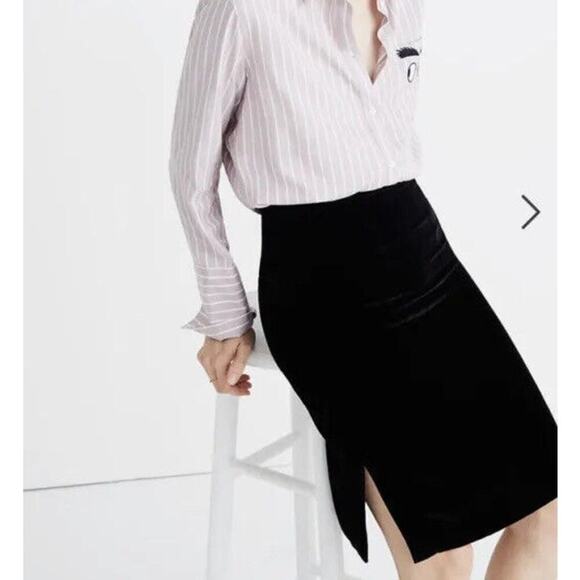 Madewell Black Velvet Pencil Skirt Side Slits Side Zip Party Holiday Size 8 - Picture 1 of 8